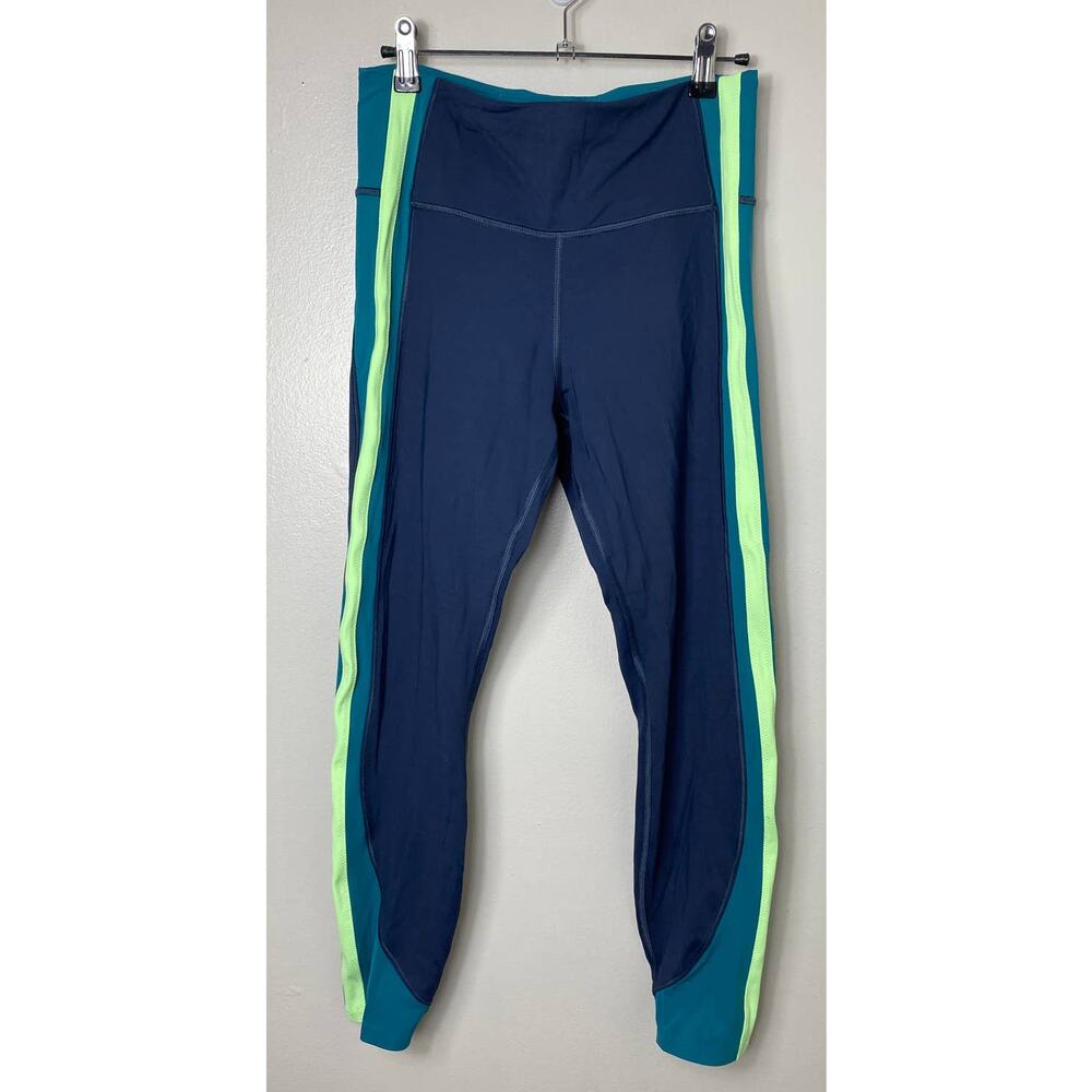 Athleta Colorblock 7/8 Leggings Supersonic Navy Green Activewear Size M